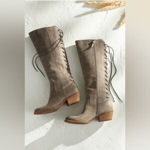 NWT Sofft Sharnell Heel Suede Waterproof Lace Up Back Tall Boots Size 8.5